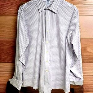 Brooks Brothers Men's French Cuff Pink Blue Striped Button Up Shirt 17-35